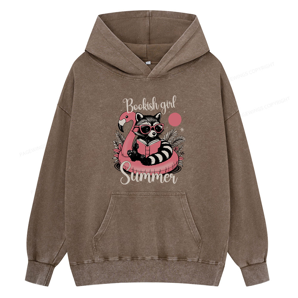 Pagewings Feral Bookish Girl Summer Unisex Washed Hoodie
