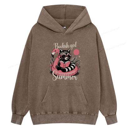 Pagewings Feral Bookish Girl Summer Unisex Washed Hoodie