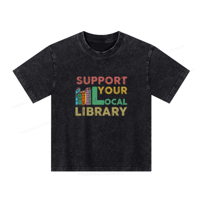 Pagewings Support Your Local Library Unisex Kids Washed T-shirt
