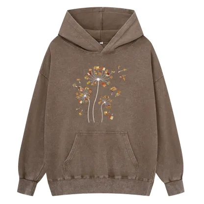 Pagewings Dandelion Flower Books Unisex Washed Hoodie