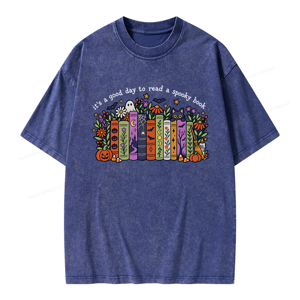 Pagewings Halloween Reading Unisex Washed T-shirt