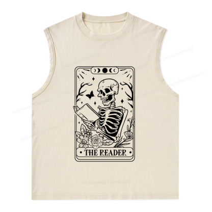 Pagewings Halloween The Reader Tarot Card Unisex Washed Tank Top