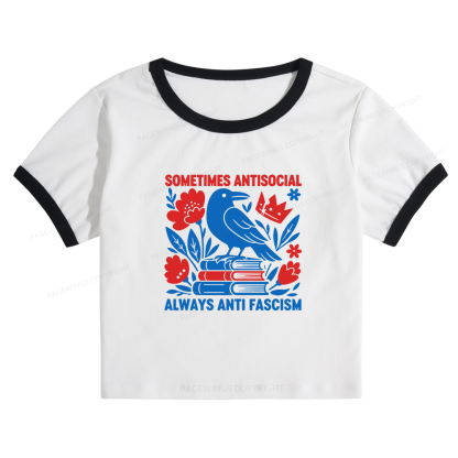 Pagewings Anti Fascism Baby Tee Cropped Ringer T-Shirt