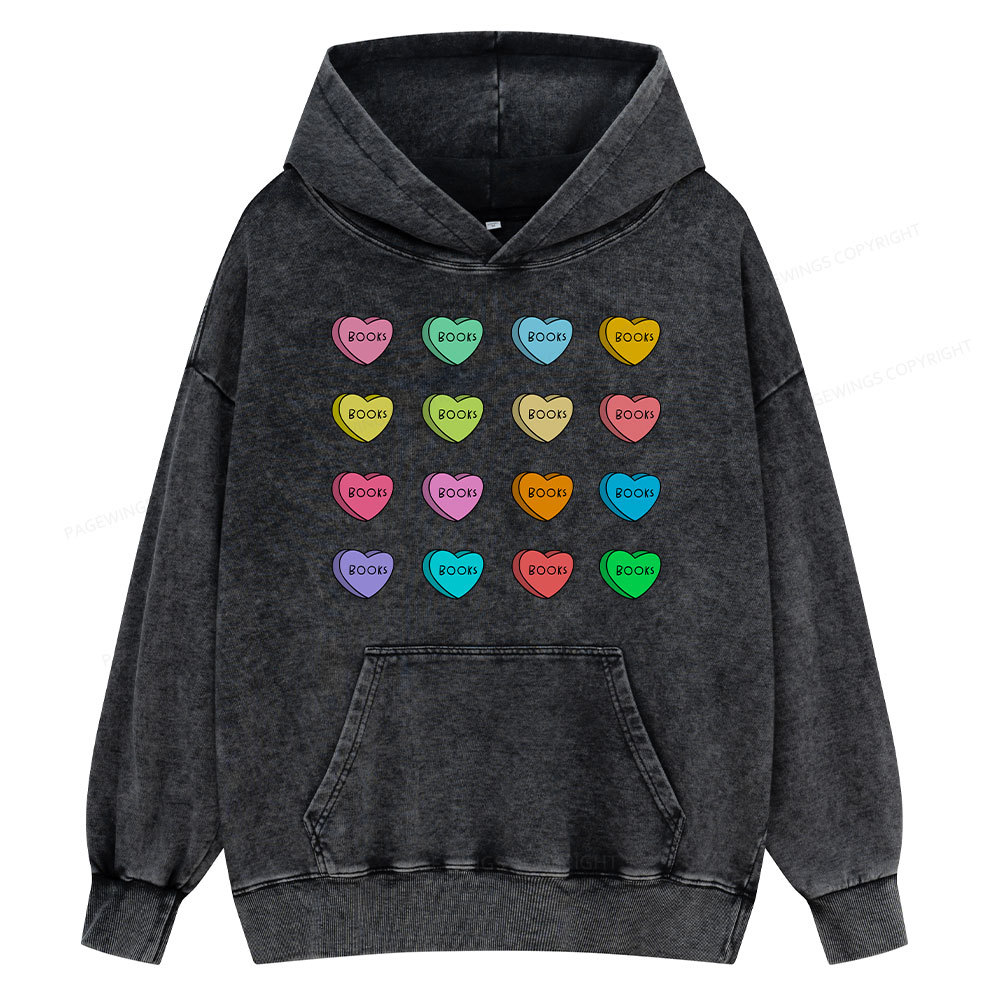 Pagewings Valentine's Day Librarian  Unisex Washed Hoodie