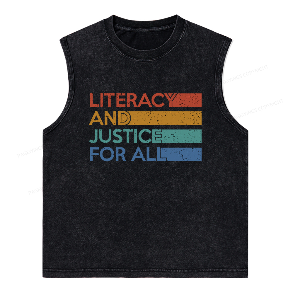 Pagewings Literacy and Justice For All Unisex Washed Tank Top