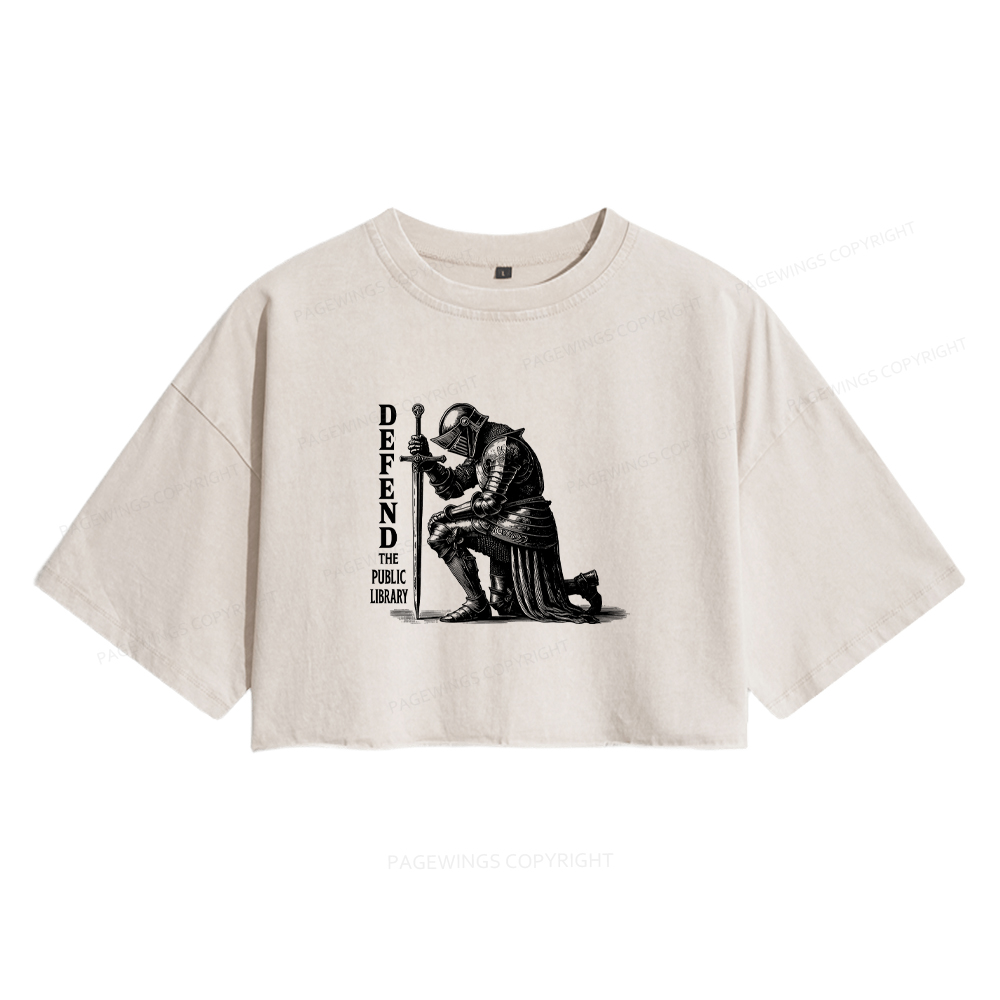 Pagewings Defend the Public Library Women's Washed Cropped T-shirt