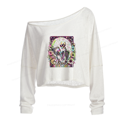 Pagewings The Reader Tarot Card Slouchy Long Sleeve Off Shoulder T-shirt