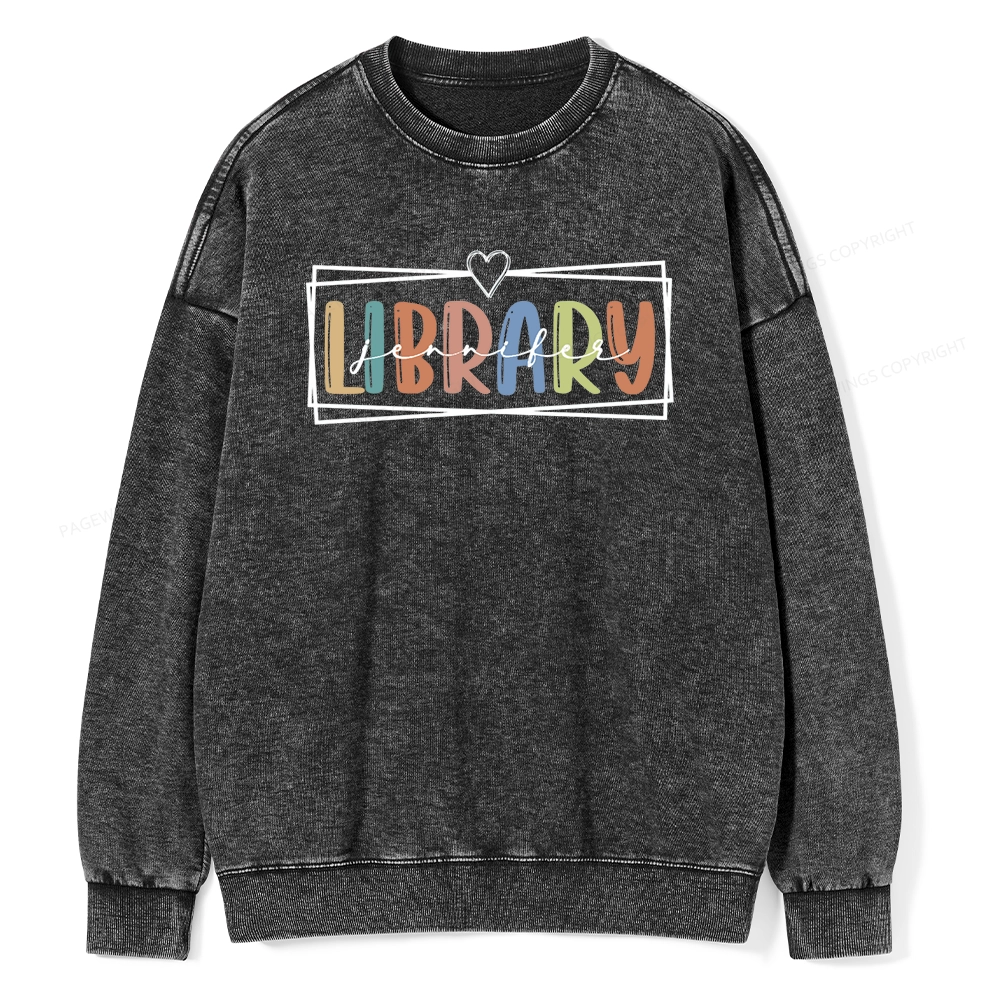 Pagewings Elementary Librarian Custom Name Unisex Washed Sweatshirt