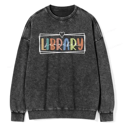 Pagewings Elementary Librarian Custom Name Unisex Washed Sweatshirt