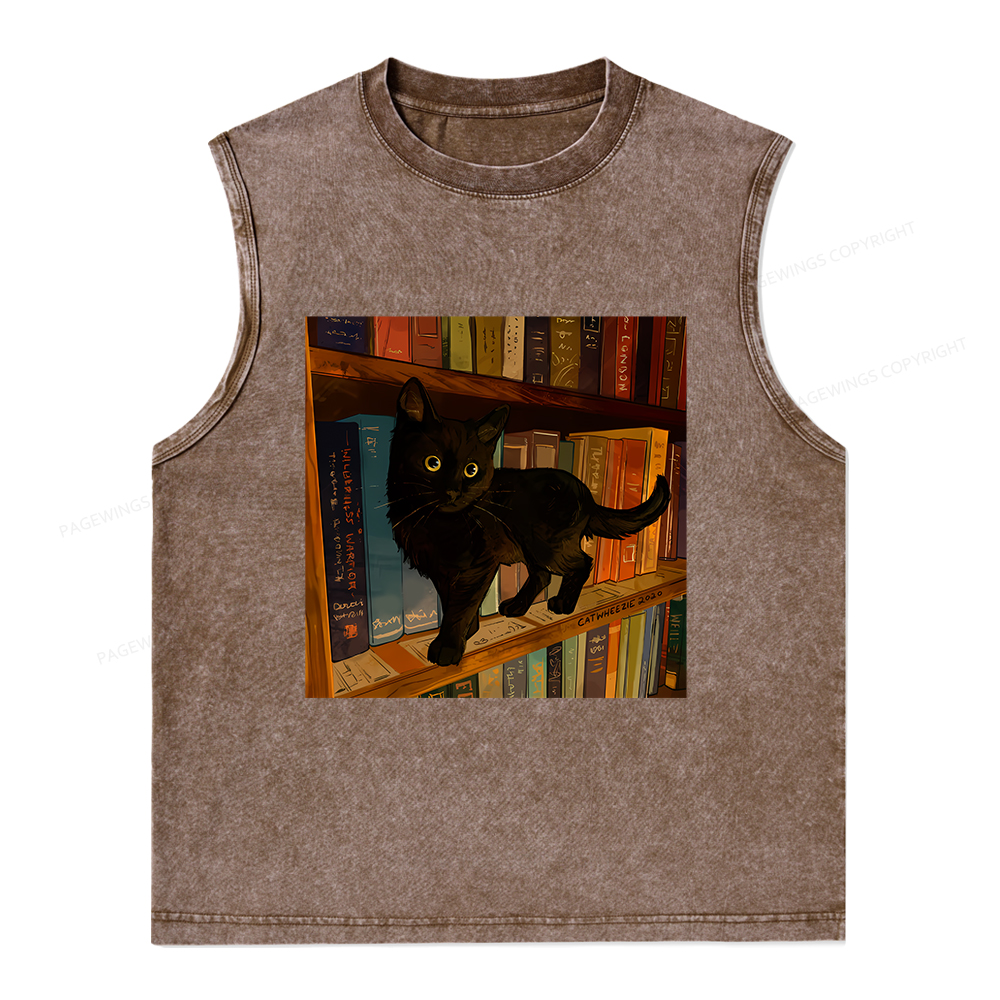 Pagewings Little Library Cat Unisex Washed Tank Top