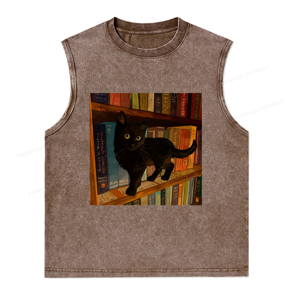 Pagewings Little Library Cat Unisex Washed Tank Top