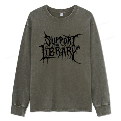 Pagewings Support Your Local Library Unisex Washed Long Sleeve T-shirt