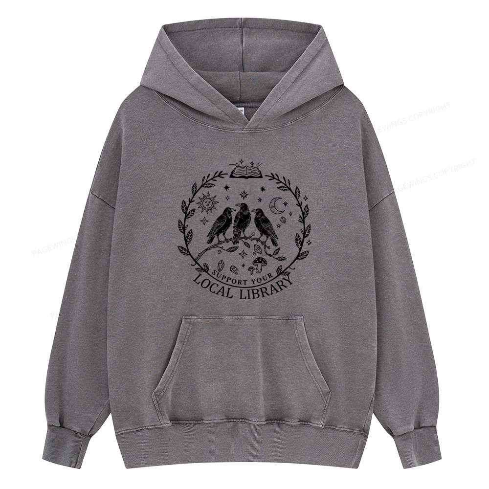 Pagewings Support Your Local Library Unisex Washed Hoodie