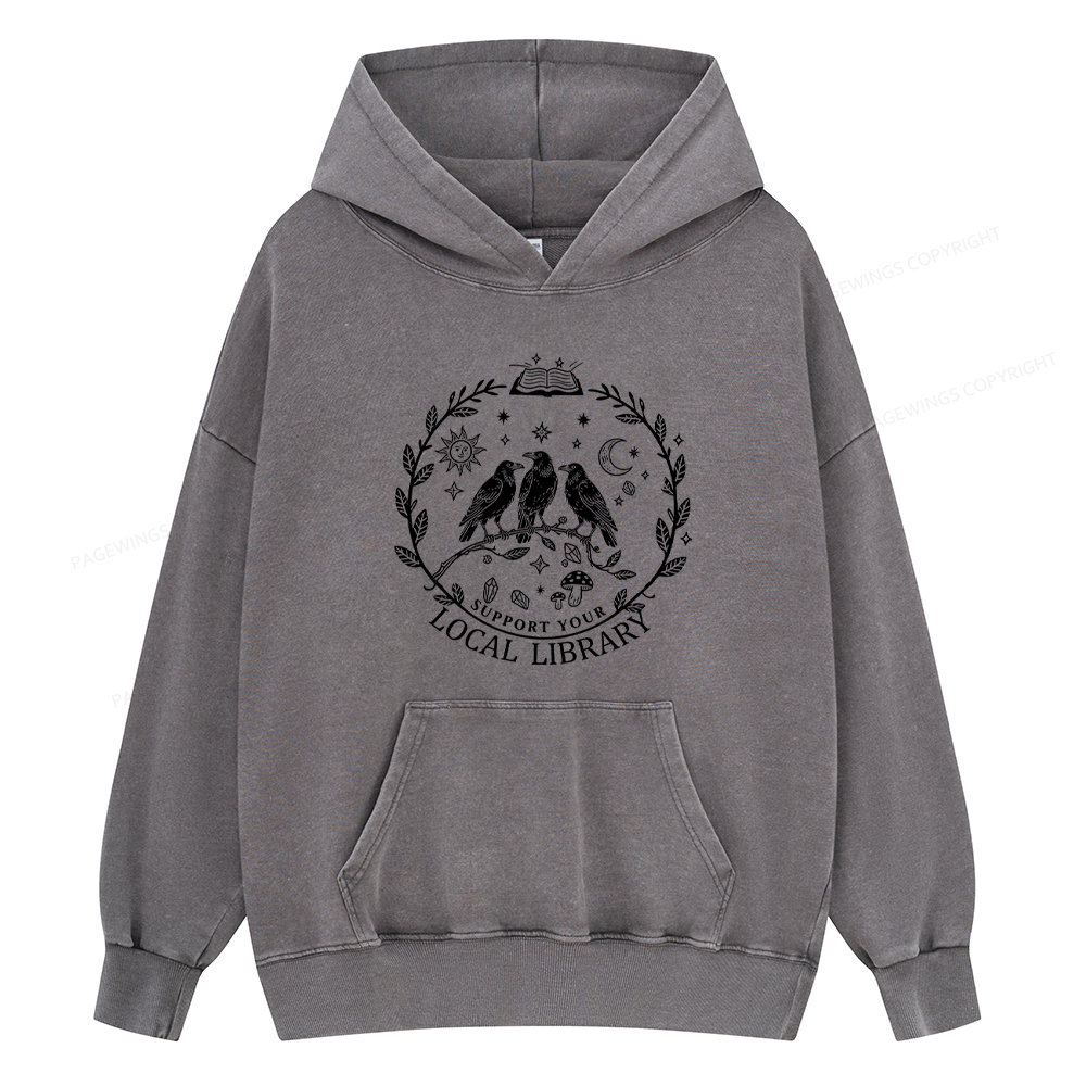Pagewings Support Your Local Library Unisex Washed Hoodie