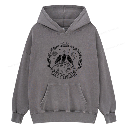 Pagewings Support Your Local Library Unisex Washed Hoodie