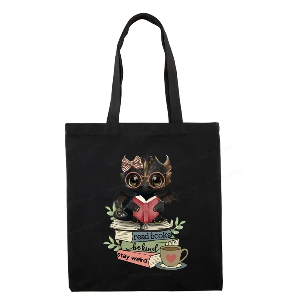 Pagewings Cute Dragon Read Books Be Kind Stay Weird Tote Bag