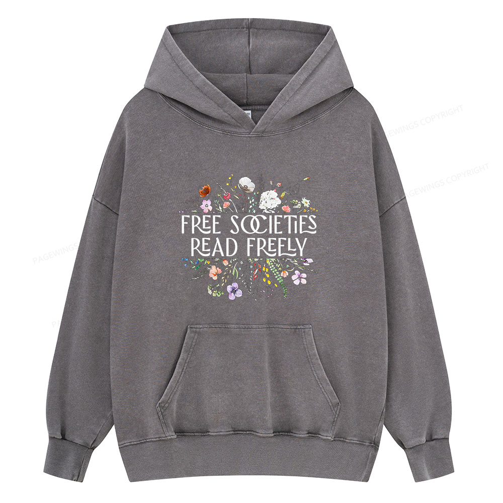 Pagewing Free Societies Read Freely Unisex Washed Hoodie