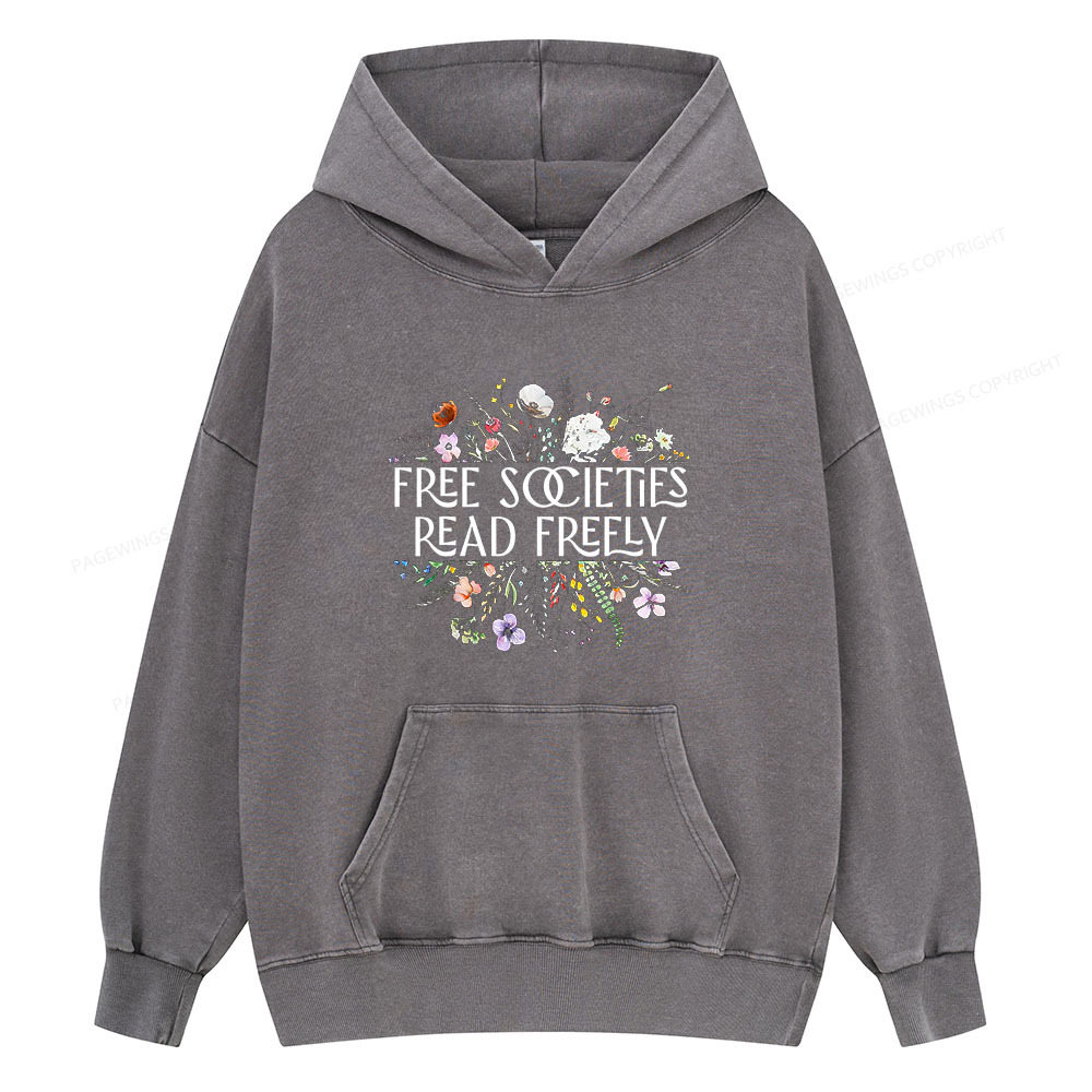 Pagewing Free Societies Read Freely Unisex Washed Hoodie