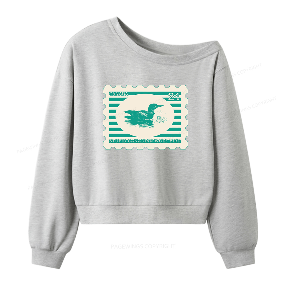 Pagewings Stupid Canadian Wolf Bird Women Off Shoulder Sweatshirt