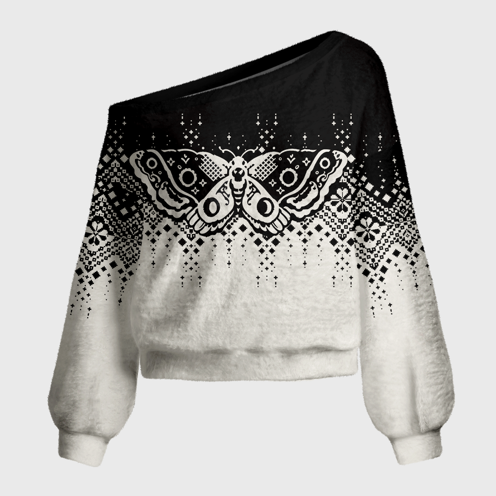 Pagewings Death's-Head Hawkmoth Off Shoulder Ugly Knit Sweater