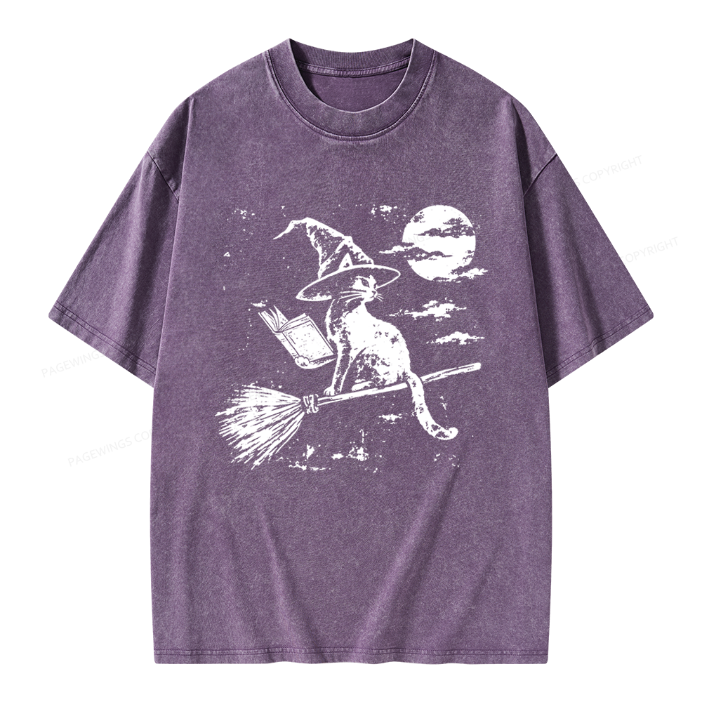 Pagewings Witchy Cat Unisex Washed T-shirt