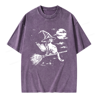 Pagewings Witchy Cat Unisex Washed T-shirt