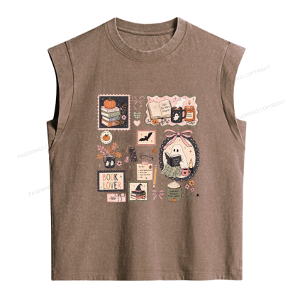 Pagewings Halloween Book Club Women's Washed Tank Top
