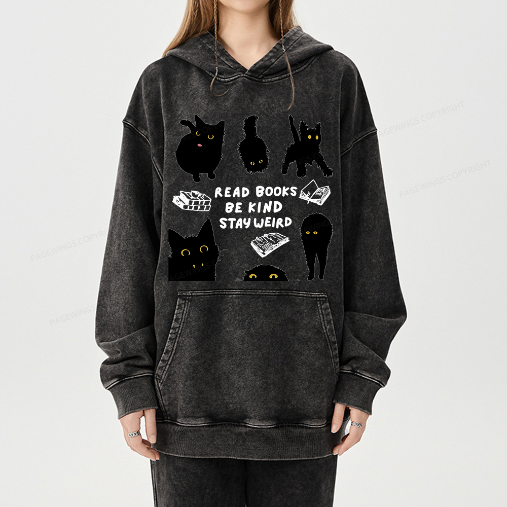 Pagewings Read Books Be Kind Stay Weird Unisex Washed Hoodie