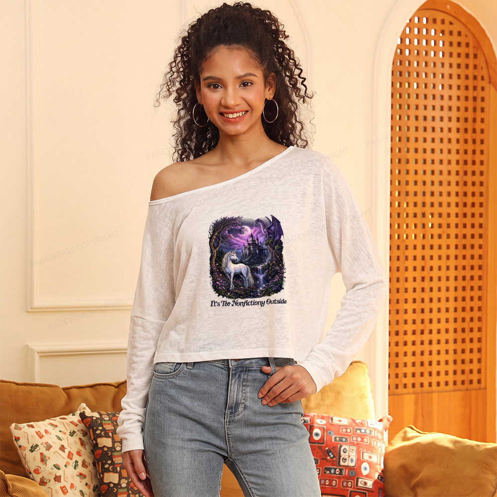 Pagewings 90s Fantasy Slouchy Long Sleeve Off Shoulder T-shirt