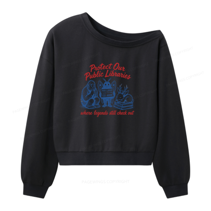 Pagewings Protect Library Women Off Shoulder Sweatshirt