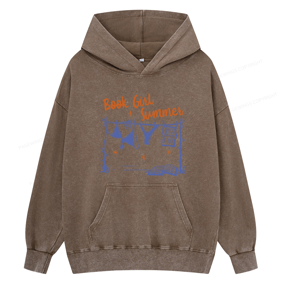 Pagewings Book Girl Summer Bookish Unisex Washed Hoodie
