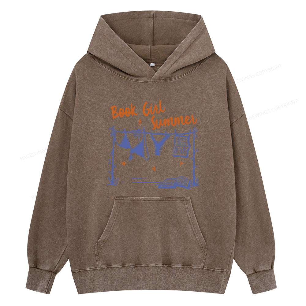 Pagewings Book Girl Summer Bookish Unisex Washed Hoodie