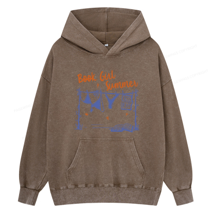 Pagewings Book Girl Summer Bookish Unisex Washed Hoodie