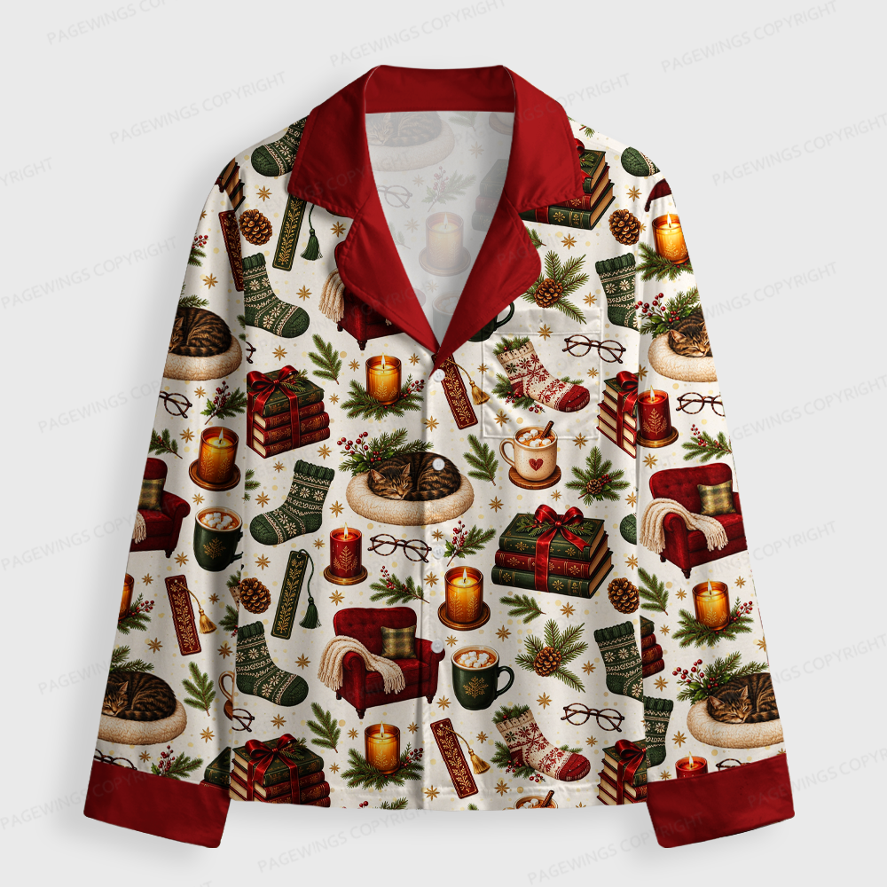 Pagewings Christmas reading Unisex Button-Up Pajama Set