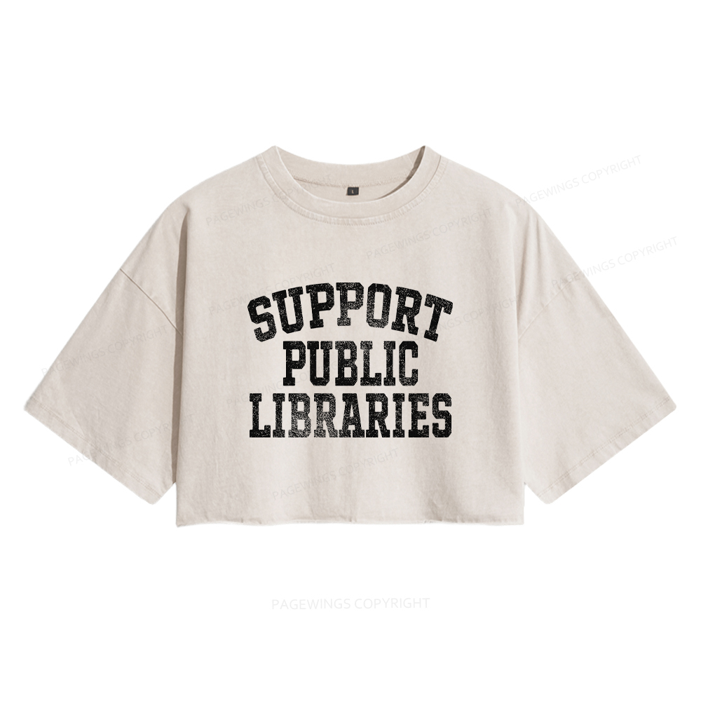 Pagewings Support Public Libraries Women's Washed Cropped T-shirt