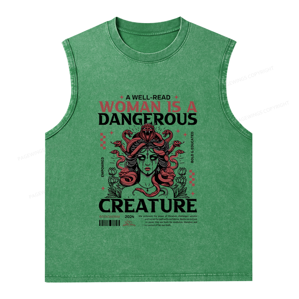 Pagewings A Well-Read Woman is A Dangerous Creature Unisex Washed Tank Top