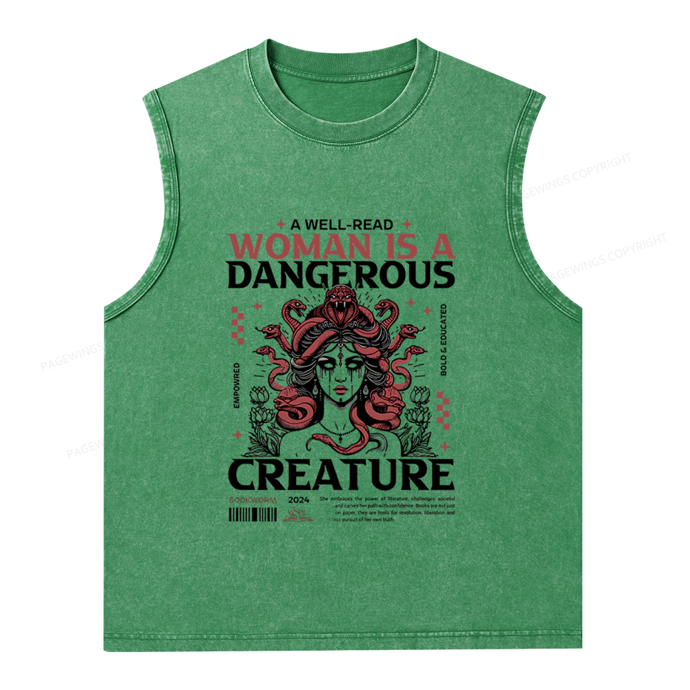 Pagewings A Well-Read Woman is A Dangerous Creature Unisex Washed Tank Top