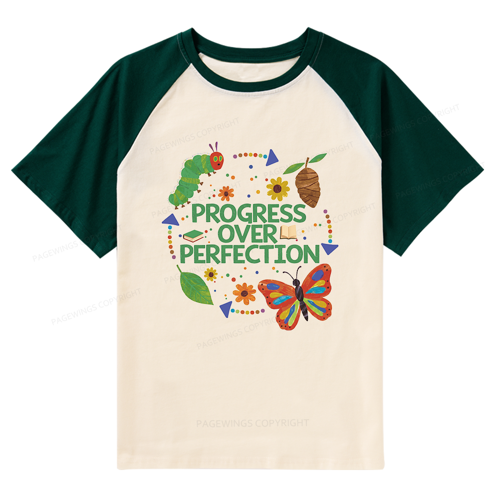 Pagewing Progress Over Perfection Raglan T-shirt
