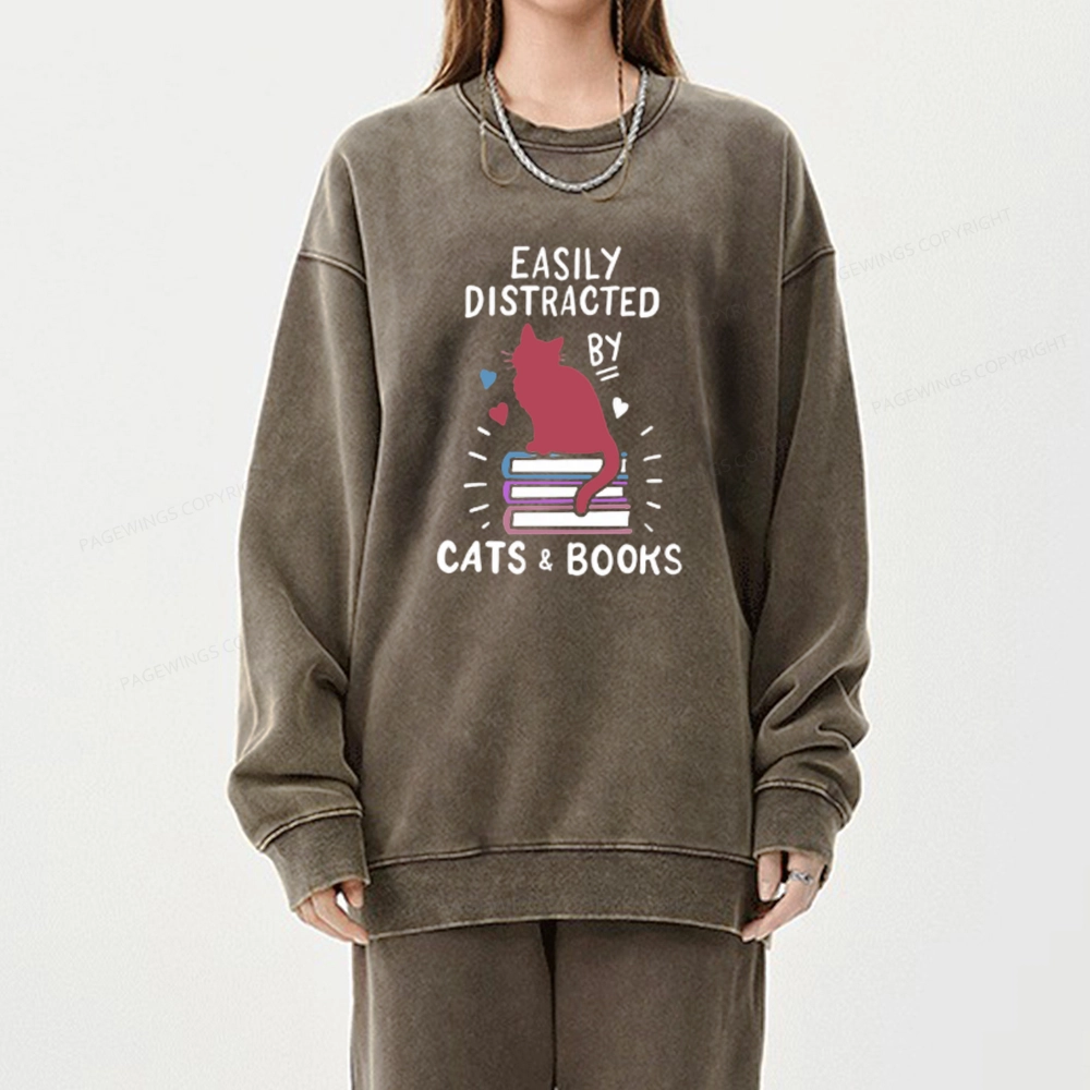 Pagewing Book Fun Cat Book Funny Unisex Washed Sweatshirt