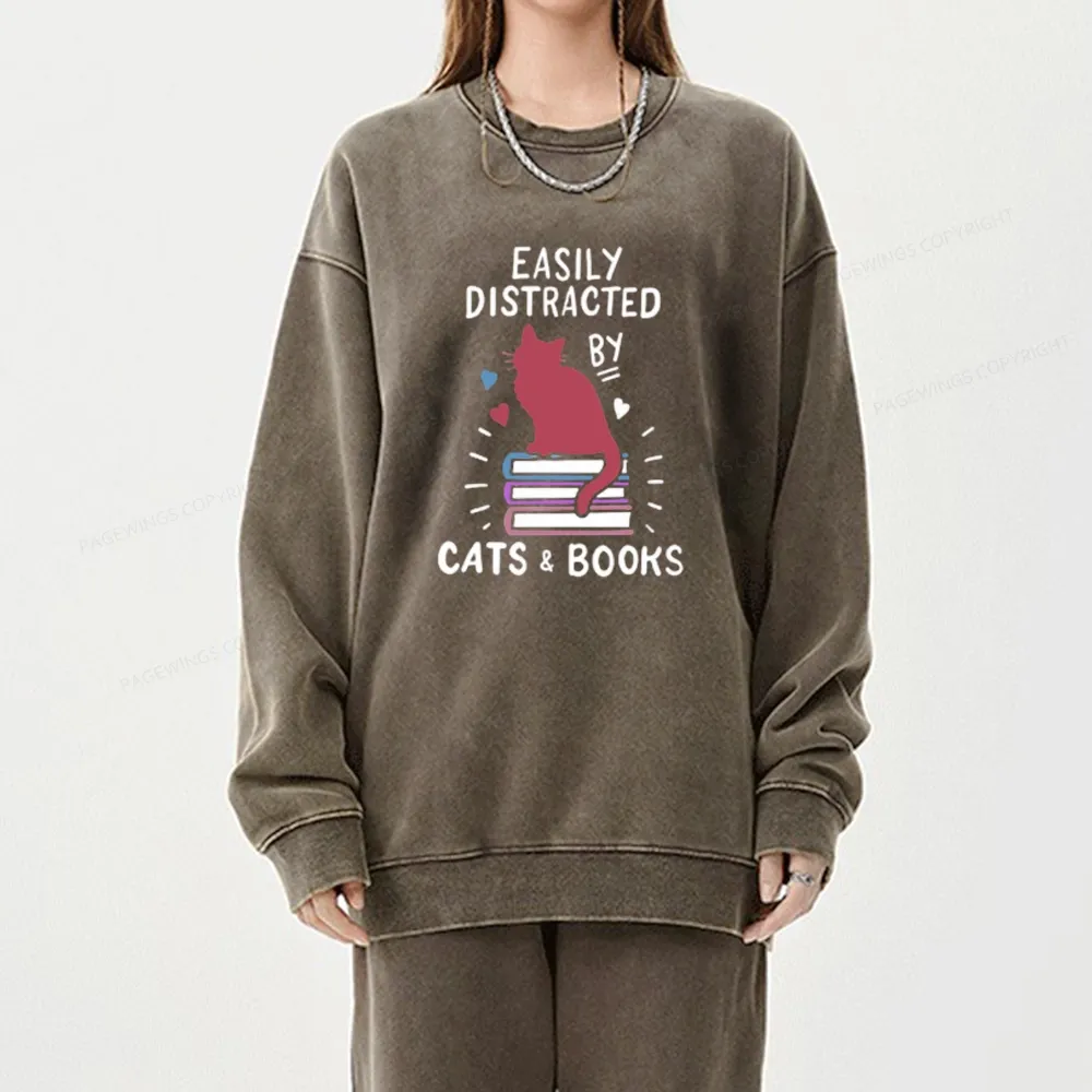 Pagewing Book Fun Cat Book Funny Unisex Washed Sweatshirt