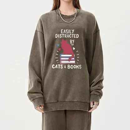 Pagewing Book Fun Cat Book Funny Unisex Washed Sweatshirt