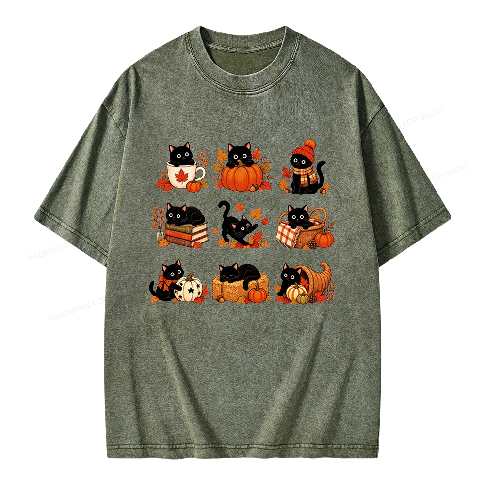 Pagewings Black Cat Unisex Washed T-shirt