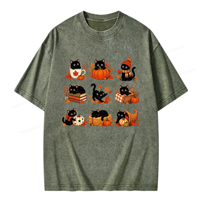 Pagewings Black Cat Unisex Washed T-shirt