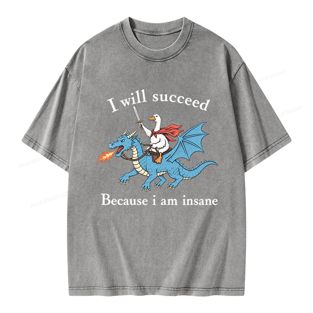 Pagewings I Will Succeed Because I Am Insane Unisex Washed T-shirt