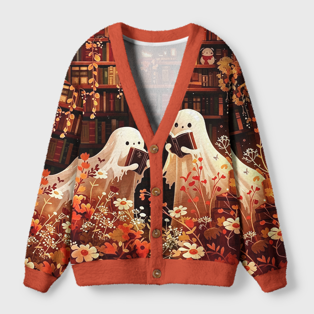 Pagewings Ghosts Love Reading Light Knit Unisex Cardigan Sweaters