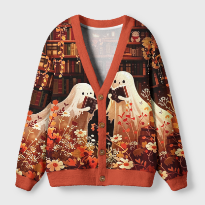 Pagewings Ghosts Love Reading Light Knit Unisex Cardigan Sweaters