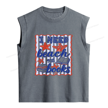 Pagewings I Need Beach Books Women's Washed Tank Top