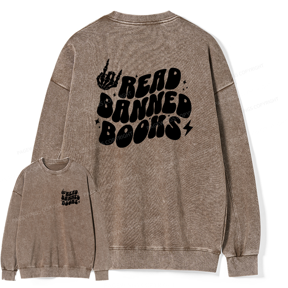 Pagewings Read Banned Books Unisex Washed Sweatshirt