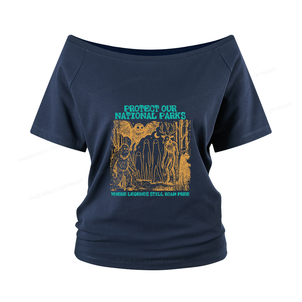 Pagewings Protect Our Parks Vintage Camping Women Off Shoulder T-shirts