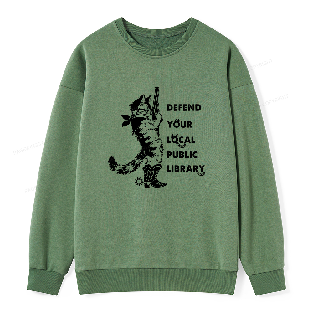 Pagewings Cat Defend Your Local Public Library Unisex Classic Sweatshirt